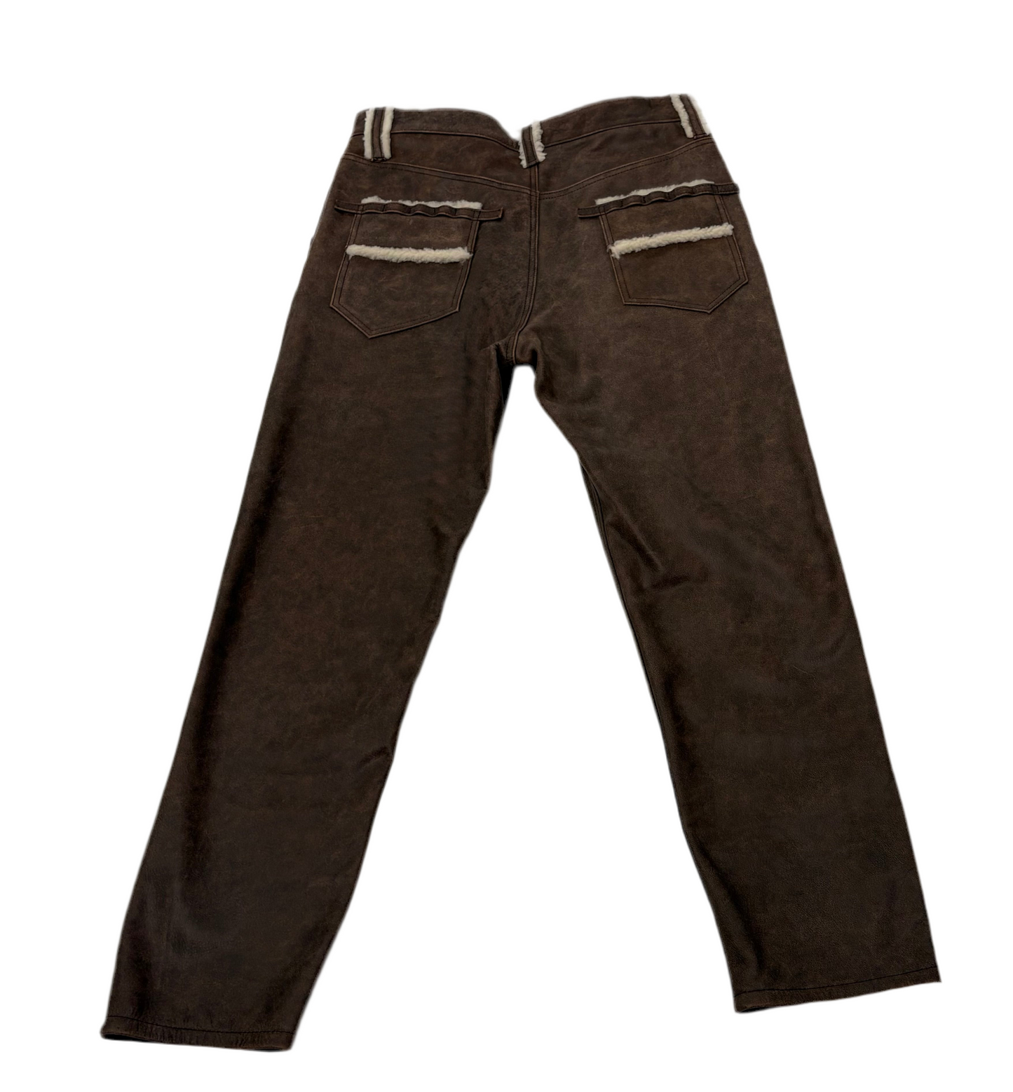 DISTRESSED BROWN LEATHER SHEARLING PANT