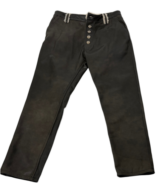 BLACK OLIVE LEATHER SHEARLING PANT